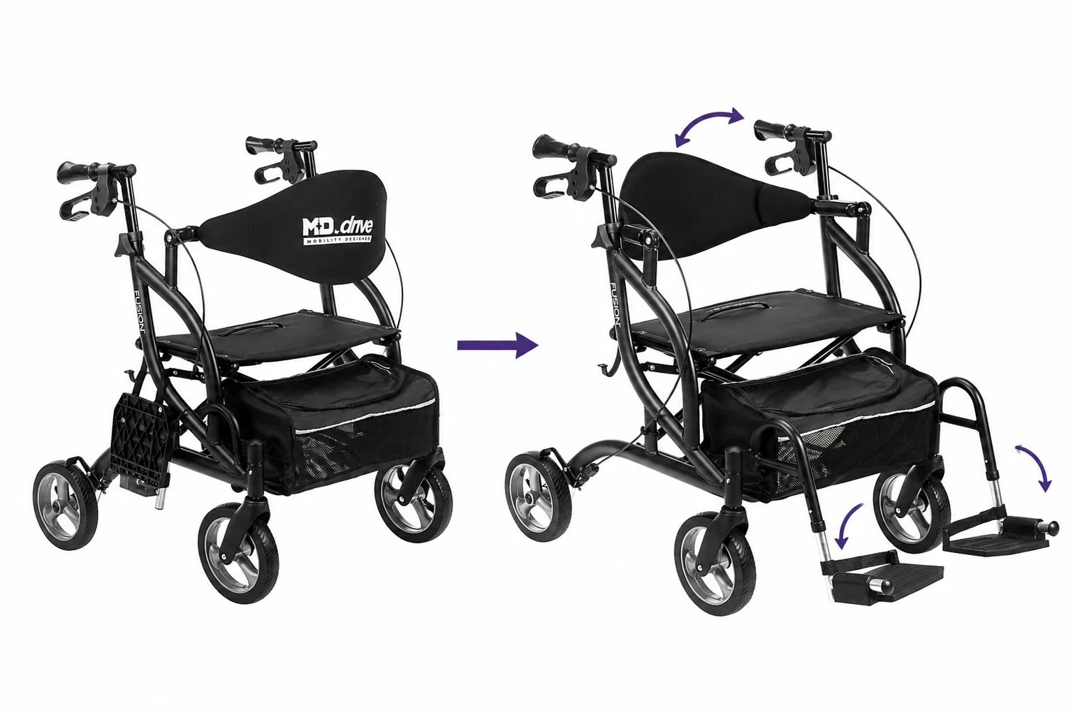 Airgo Fusion 2 in 1 Folding Rollator and Transport Chair