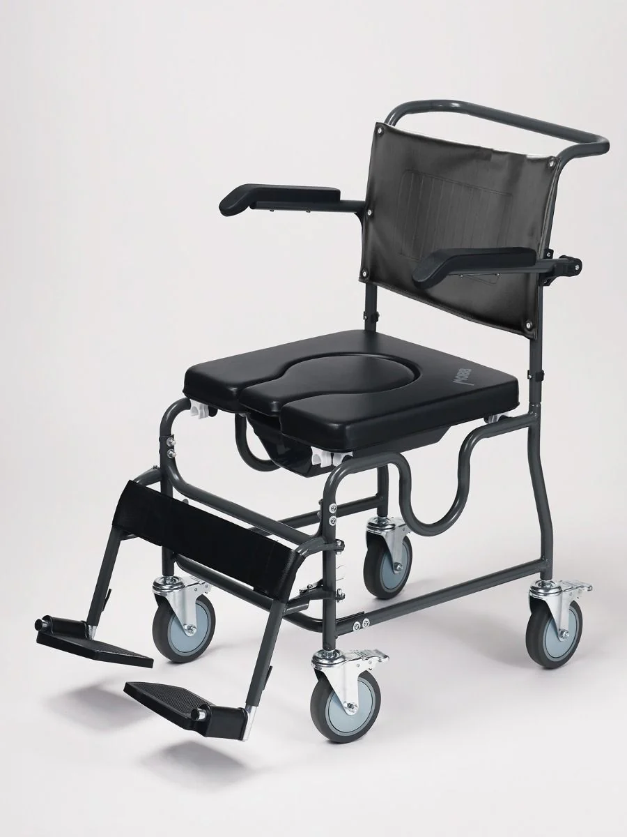 4-Way Padded Steel Commode Chair with Wheels