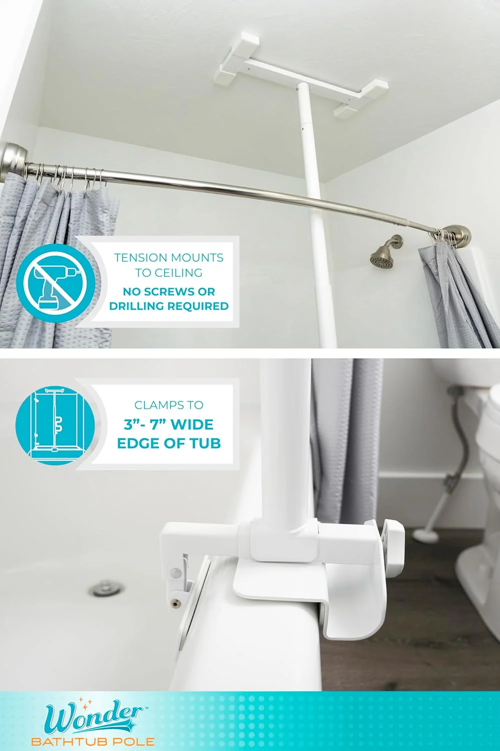 Wonder Bathtub Pole Plus & Curve Grab Bar White - Image 5